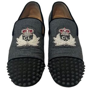 Christian Louboutin Gray and Black Embellished Loafers.🔷️